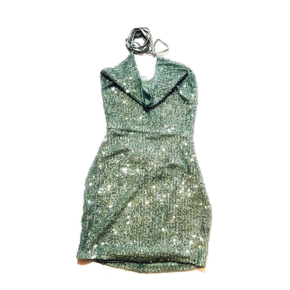 Olive Green Bling Mini Dress